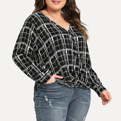 

Roseonmyhand Women Casual V-Neck Long Sleeve Plus Size Tops Loose T-Shirt Blouse