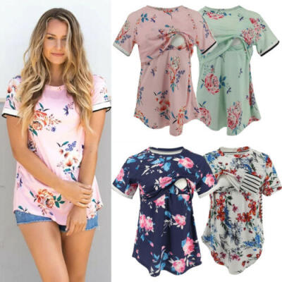 

Women Pregnant Maternity Clothes Nursing Top Floral Breastfeeding T-Shirt Blouse