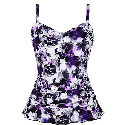 

Saidsome Womens Swim Top Padded Ruffle Hem Shirred Swimwear Tankini Swimsuit Tops