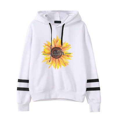 

2019 New Autumn Women Fashion Casual Sunflower Faith Print Hoodie Long Sleeve Hooded Sweatshirt Pullover