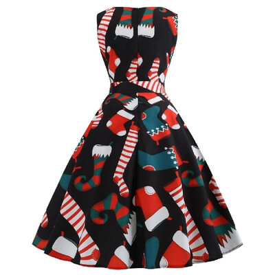 

2018 cross-border explosions Christmas womens Europe&the United States Heben wind sleeveless printing waist large swing skirt