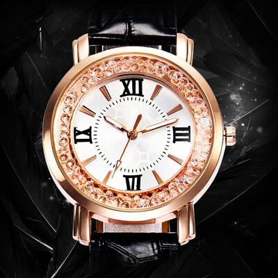 

Women Fashion Quartz Watch Rhinestone Leather Casual Dress Watches Rose Gold Ladies Wristwatch Clock Montre Femme Diamond Clock