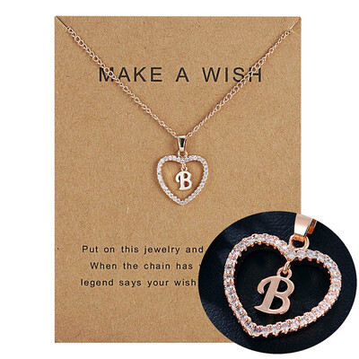 

Make A Wish 26 Letters Alphabet Pendant Necklace Cubic Zirconia Love Heart Crystal Charm Necklace for Women Jewelry With Card