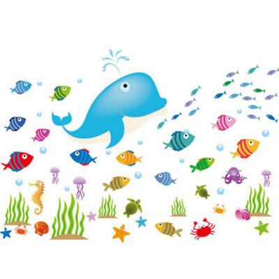 

Greensen Underwater World Fish Dolphin Cartoon Wall Decal for Bathroom Kids Room DIY Art Decor