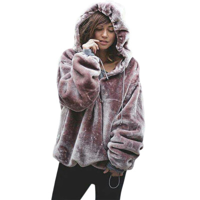 

Toponeto Womens Fluffy Sweater Warm Outwear Long Sleeve Hooded Sweatshirt Oversize Coat