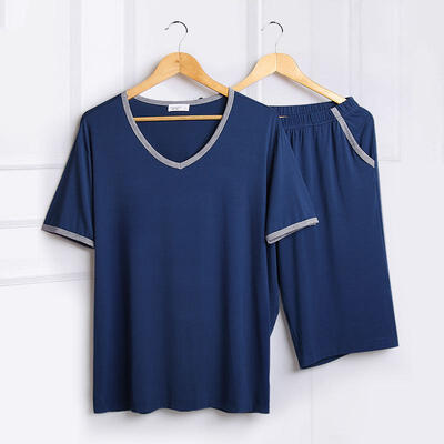 

Summer Mens Casual Pajama Sets Modal Thin Pajamas Solid Color Short Sleeve T-shirt Pants Home Clothing 2 Piece Set