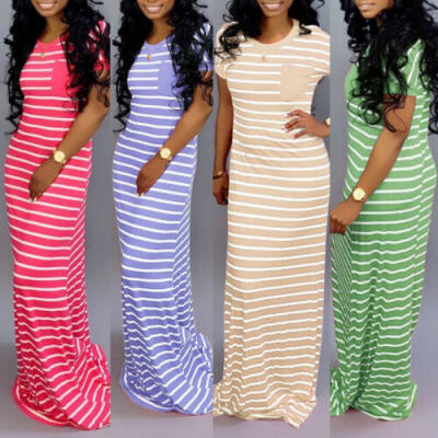 

Plus Size Women Boho Summer Striped Maxi Long Dress Holiday Festival Shirt Dress