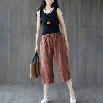 

Women Palazzo Wide Leg 34 Short Pants Ladies Loose Capri Trousers SIze -3XL