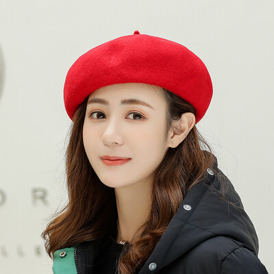

Hat female Japanese autumn&winter wool berets retro Joker solid color wool painter Hat Korean literary bud Hat