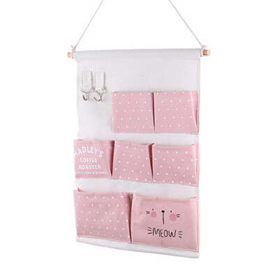 

7-Pocket Hanging Bag Wall Cotton Linen Cloth Hanging Organizer Storage Bag