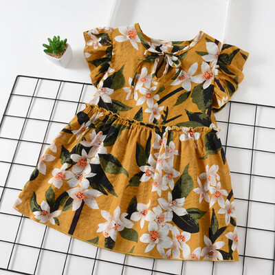 

Toddler Baby Kids Girls Fly Sleeve Ribbons Ruched Floral Princess Dresses
