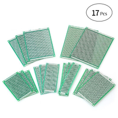 

17pcs Double Sided PCB Board Prototype Kit 6 Sizes Universal Printed Circuit Protoboard for DIY Soldering&Electronic Projects