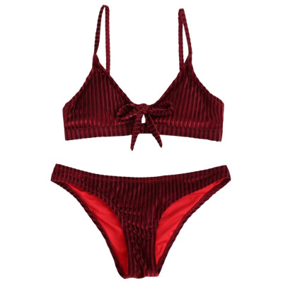 

Velvet Striped Cami Strap Bikini Set