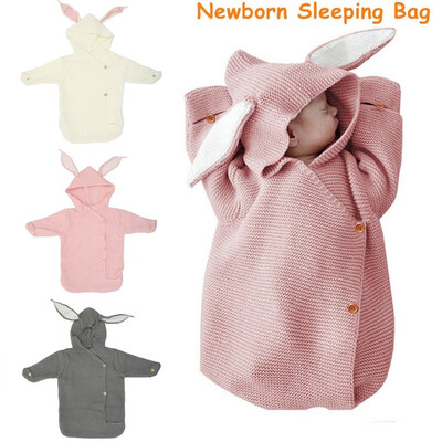 

Newborn Baby Rabbit Ears Hooded Button Knitting Sleeping Bag Stroller Toddler Wrap Baby Quilt