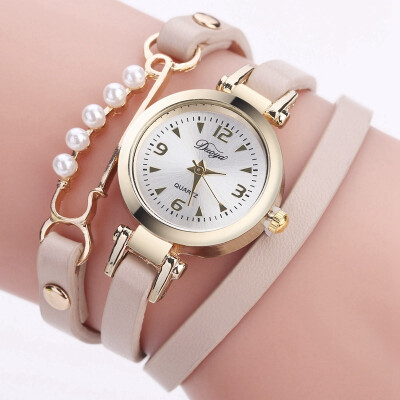 

DUOYA D199 Wemen Circle Leather Gold Pearl Watch