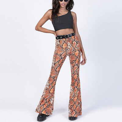 

Ladies Snake Print Long Bottoms Trouser Loose Elastic High Waist Palazzo Pants