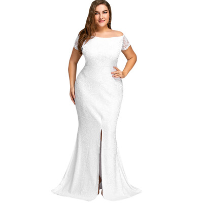 

Off The Shoulder Lace Slit Plus Size Dress