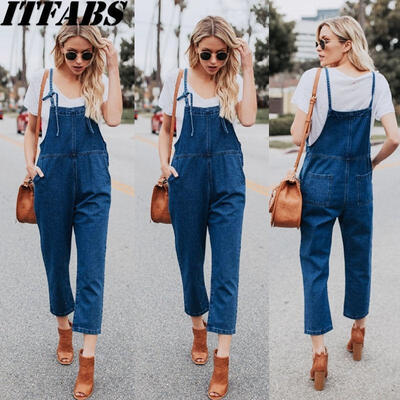 

Summer Women Straps Jumpsuit Denim Jeans Bib Pants Overalls Rompers Trousers
