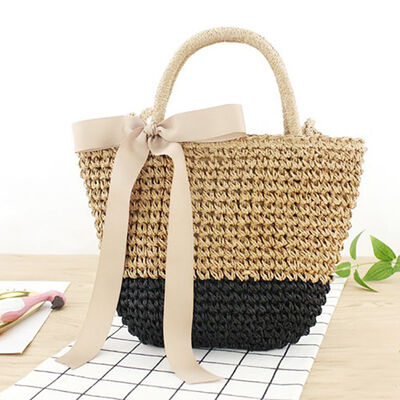 

Casual Women Straw Woven Handbags Ladies Summer Style Beach Bags Fashion Reusable Shopping Bag Ribbon Crossbody Bag Shoulder Bag