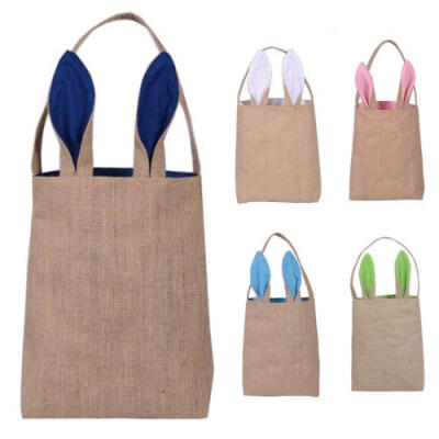 

HOT SALE New FASHION Cute Cotton Linen Easter Egg Bag Rabbit Bunny Ear Tote kids Jute Cloth Gift Bag