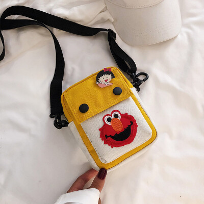 

Simple&versatile fashion contrast color shoulder Messenger bag female 2019 new casual cute cartoon sesame street canvas bag