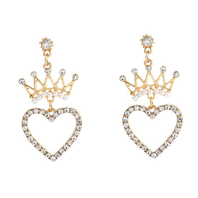 

Pearl Crown Love Heart Earrings Japan And Korea Temperament Heart Shaped Long Earrings Bridal Wedding Jewelry Lover Gift
