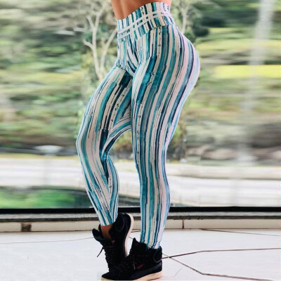 

Ebay Amazon Wish Blue&White Line Digital Print Slim High Waist Sports Yoga Pants Leggings 31A37