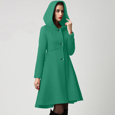 

Tailored Women Fashion Hooded Cape Pullover Lady Elegant Waist Pocket Winter Warm Coat