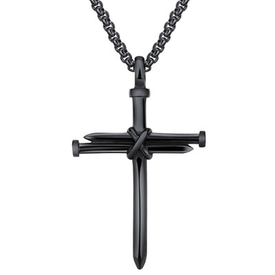 

Mens Jewelry Stainless Steel Nail And Rope Cross Pendant Black Necklace