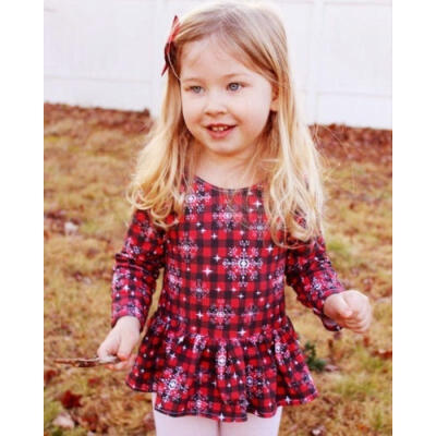 

Xmas Toddler Baby Girl Plaid Snowflake One Piece Long Sleeve Romper Jumpsuit Dress Clothes