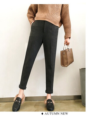 

2018 autumn&winter new thick woolen trousers chic straight suit nine casual ulzzang trousers women