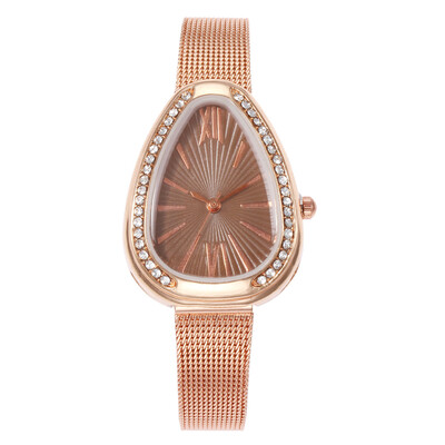 

Creative water drop watch full diamond ladies stainless steel mesh belt