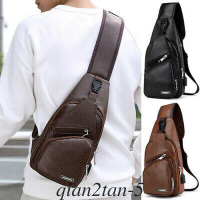 

Mens Chest Pack Sling Sport Travel Crossbody Shoulder Bag Waist Bag USB Charging