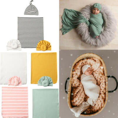 

US 2PCS Newborn Baby BoyGirl Soft Swaddle Muslin Blanket Wrap Swaddling Blanket