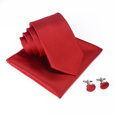 

Solid color thread tie set mens cufflinks square scarf tie three-piece suit suit dress with essential tie