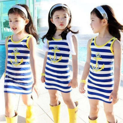 

Kids Toddler Baby Girl Clothes Sleeveless Flower Boat Anchor Dress Party Dress 2-6Y