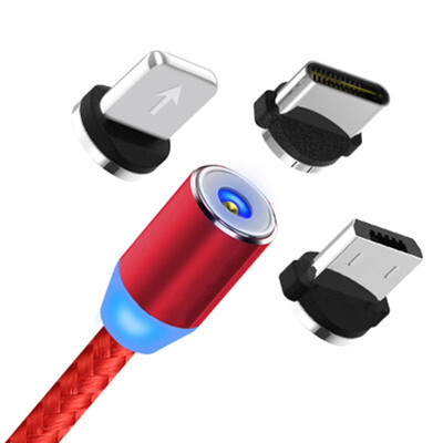 

360 Round Magnetic Charging Cable Micro Type C 3 in 1 Cable for iPhone Samsung Xiaomi Huawei LG 1M 2M Nylon Braided LED Cable