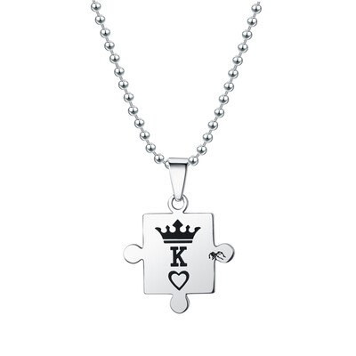 

Europe And America Fashion Letters K & Q Couple Necklaces With Crown Stainless Steel Tag Pendant Necklace King & Queen