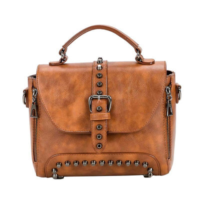 

Retro Women Rivet Buckle Double Zip Faux Leather Handbag Crossbody Shoulder Bag