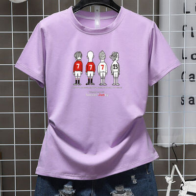 

Women Round Collar Cartoon Print Loose Short Sleeve Casual T-Shirt Simple Wild Tops