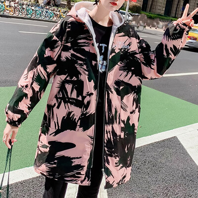 

Toponeto Women Fashion Loose Outerwear Print Cotton-padded Jackets Pocket Hooded Coats