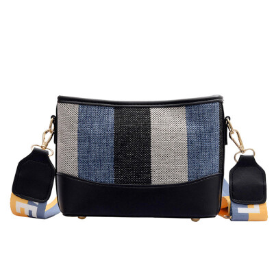 

Messenger Bags New Fashionable Color Canvas Bucket Bag Wide Striped Shoulder Strap One Shoulder Inclined Handbags