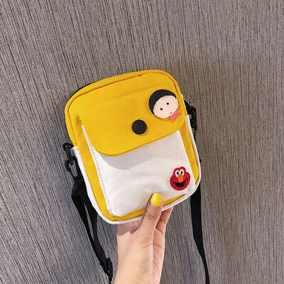 

2019 new casual cute cartoon sesame street canvas bag female simple wild fashion contrast color shoulder Messenger bag