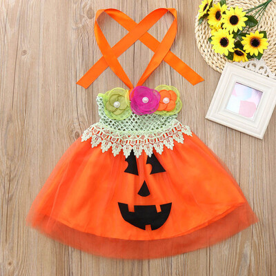 

Halloween Children Kids Girls Sleeveless Floral Pumpkin Print Tutu Dress