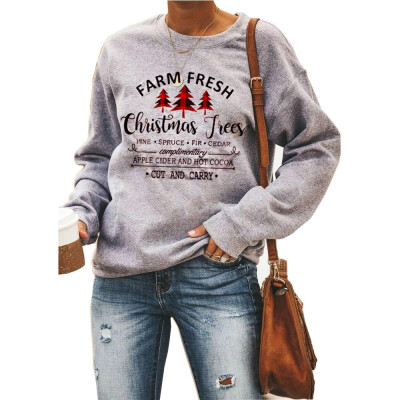 

Womens Winter Sweatshirts Christmas Tree Print Long Sleeve Loose Tops Shirt Jumper