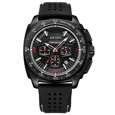 

MEGIR 2056 Casual Quartz Wristwatch Sports Chronograph Calendar Watch With Silicone Strap For Men