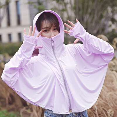 

Female sunscreen short 2019 summer long-sleeved shirt with cap outdoor open cycling purple sunscreen outside thin coat