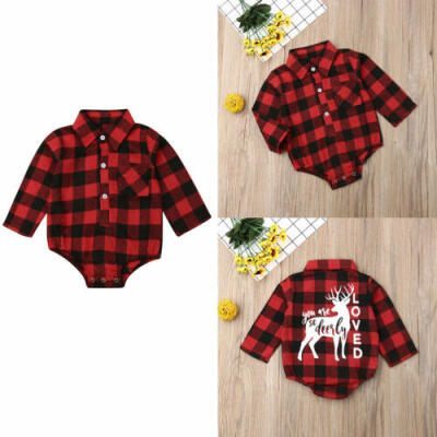 

Xmas Newborn Baby Girl Boys Christmas Romper Bodysuit Plaid Shirt Outfit Clothes