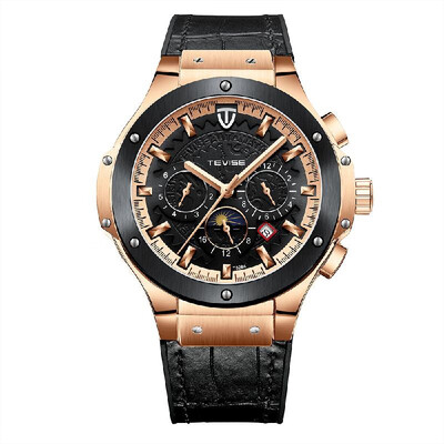 

TEVISE T828A Business Men Automatic Mechanical Watch Week Month Calendar Display Moon Phase Fashion Casual Timer Leather Strap 3AT
