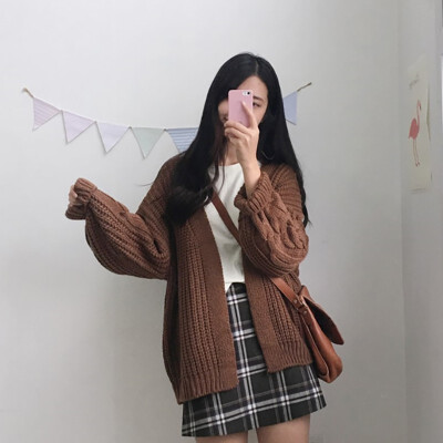 

Korean Style Women Loose Cardigan Autumn Winter Warm Sweater Kawaii Girl Casual Long Knitted Cardigan Outwear